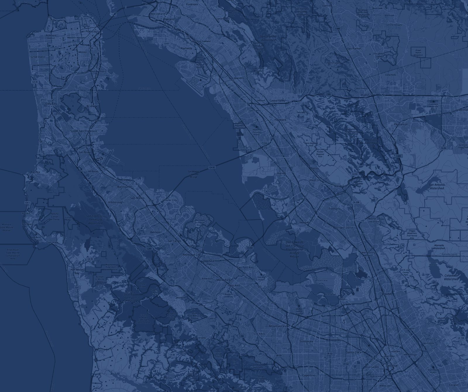 Service area map of Sunnyvale, the Peninsula and San Francisco
